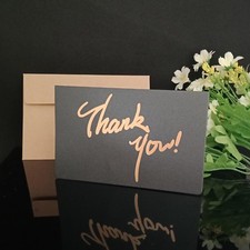 ** NEW STOCK ** 10x Thank You Card, Metallic Black & Gold with Kraft Envelopes 
