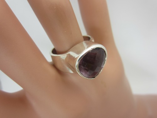 Sterling Silver and 5 Carat Checkerboard Amethyst Ring - Picture 7 of 12