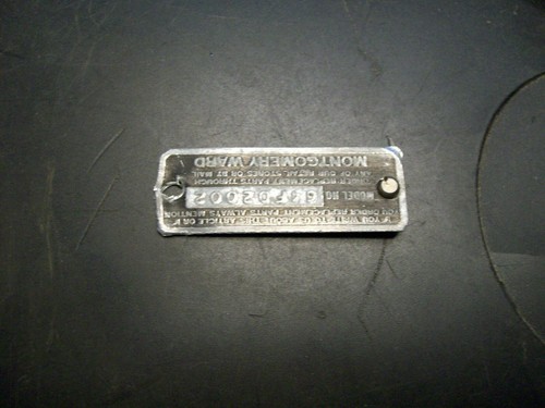 Aluminum Name/ Model Plate or Badge From 8" Montgomery Ward Wood Lathe #64FD2002 - Picture 2 of 3