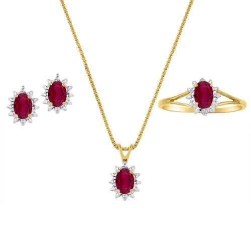 Rylos 925 Silber Schmuckset Rubin & Diamant 6 x 4 mm Edelstein Juli Geburtsstein - Bild 6 von 7