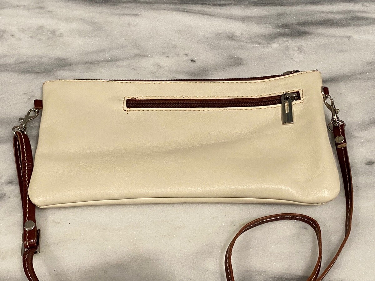 VERA PELLE Genuine Leather Ivory u0026 Brown Crossbody Clutch Bag MINT | eBay