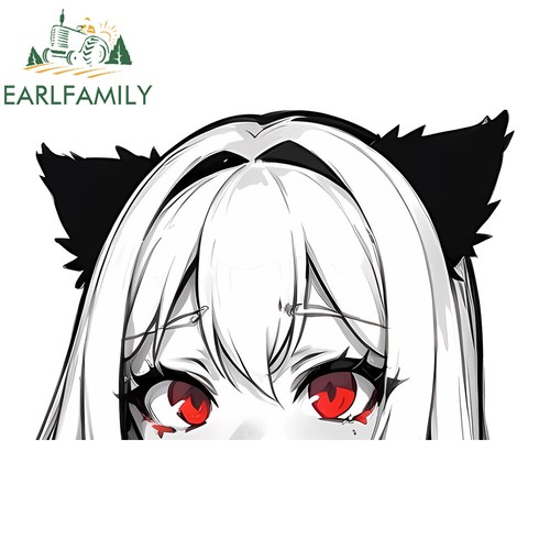 EARLFAMILY 5.1" Black and White Demon Girl Anime Peeker Car Decal Vinyl Sticker - Picture 3 of 4