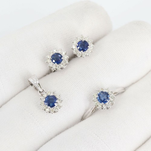 Natural Blue Sapphire Diamond Jewelry Set, 18k Solid White Gold Jewelry Set,Blue - Picture 10 of 10