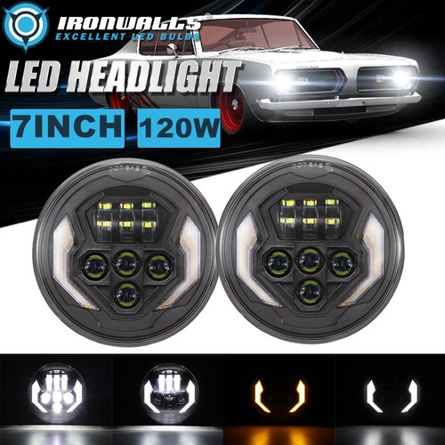 Pair 7" Round LED Headlights Hi/Lo Beam DRL Turn Signal for MG MGB 1969-1981 - Picture 1 of 12