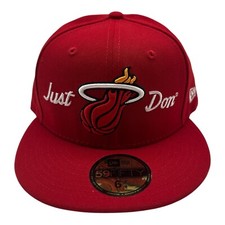 New Era X Just Don Miami Heat Hat Cap Sz 6 7/8 Red 59Fifty Fitted NBA Basketball
