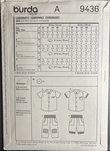 Burda Toddlers Easy Sewing Pattern 9436 Shirt, Shorts & Trouser Pants Uncut FF - Picture 3 of 4