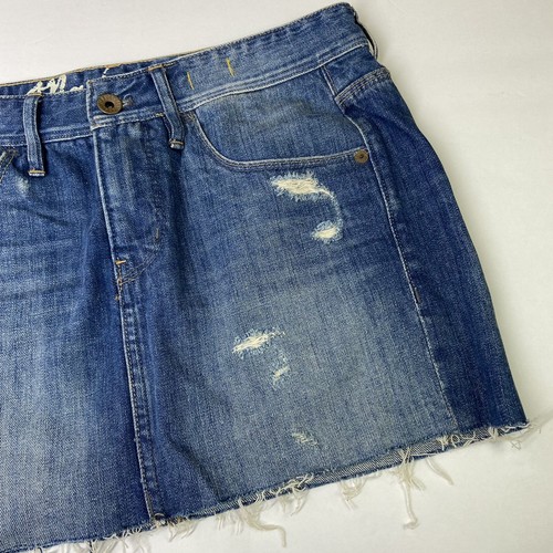 Madewell Size 27 Denim Jean Mini Skirt Womens Raw Frayed Hem Distressed Whisker - Bild 3 von 8