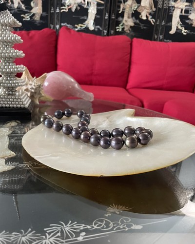 16mm Black Freshwater Pearls Strand 16 Inches Silver Clasp - Picture 4 of 12