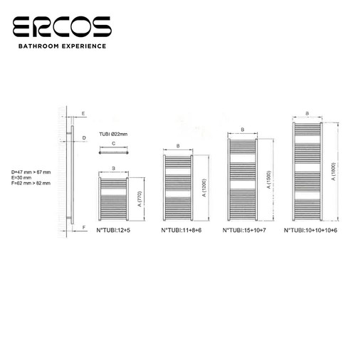 Scaldasalviette termoarredo cromato curvo 120x45 interasse 40 cm - TEKNO Ercos - Foto 2 di 3