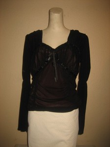 Parasuco-Black-Long-Sleeve-Double-Layer-Pheasant-Corset-Top-Size-L