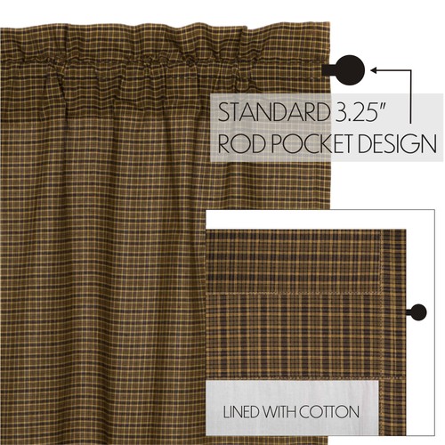 Rustic 63"x36"x18" Green Plaid Prairie Panel Pair Rod Window Curtains VHC Brands - Picture 6 of 6