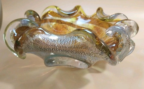 Posacenere ciotola vetro artistico maculato oro Murano vintage 7"x 3" ottimo!!! - Foto 2 di 20