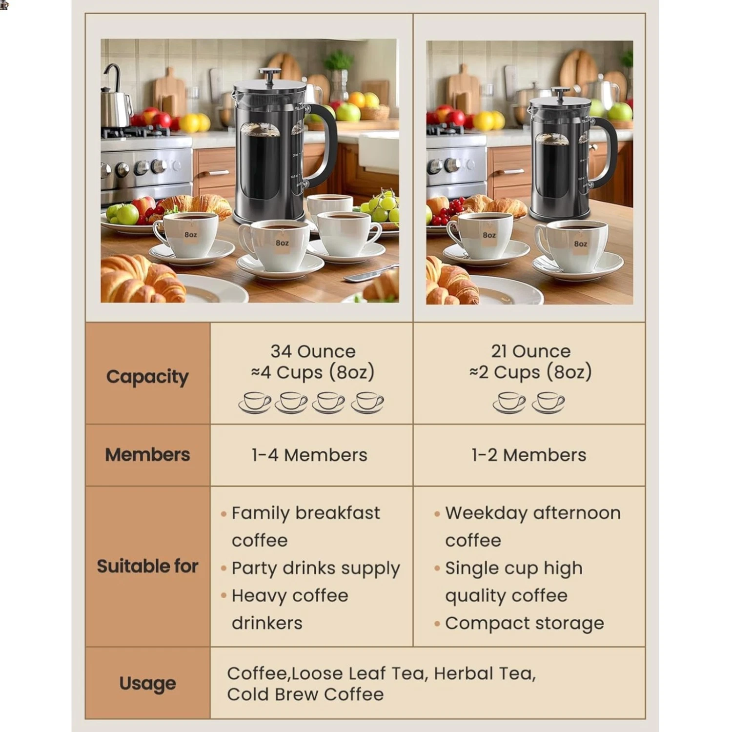 French Press Coffee Maker, Easy to use,Large 304 Stainless Steel Coffee Press...