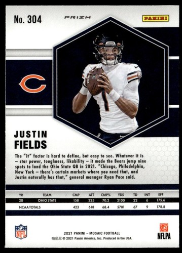2021 Panini Mosaic Yellow Reactive Rookie Justin Fields #304 - Picture 2 of 2