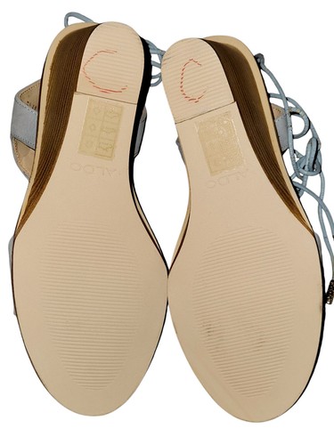 ALDO Terisa Wedge Light Blue Leather Wood Heel Boho Lace Up Sandal Sz 6.5 - Picture 6 of 6