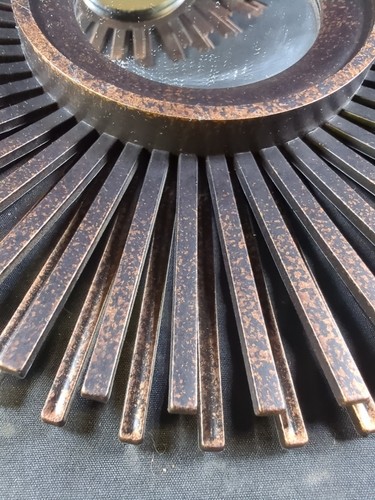 Set 2 Vintage MCM Stil Bronze schwarz vergoldet Kunststoff Sonnenschliff Spiegel Wanddekor 10" - Bild 5 von 6