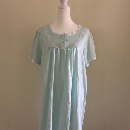 Kay Anna Sweet Dreams Long-Sleeve Jersey Cotton Nightgown Mint XL Intimates - Picture 3 of 8