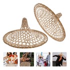 2Pcs Bamboo Woven Hat Decoration Creative Stage Prop Chic Lampshade Beige