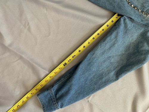 Vintage 80s Monique Denim Button Down Top Bedazzled Studded Size S 6P Acid Wash - Bild 10 von 12
