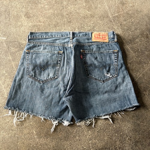 Levi's Cut Off Denim Jean Shorts 34 Blue Dark Faded Skater Jorts Grunge 4" 505 - Picture 4 of 9