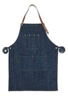 Unisex Blue Denim Apron with Leather Neck Strap & Denim Waist Ties