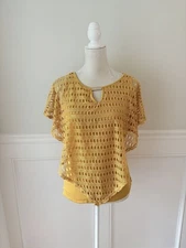 Naif Yellow Crochet OverlayTop With Keyhole Neckline S