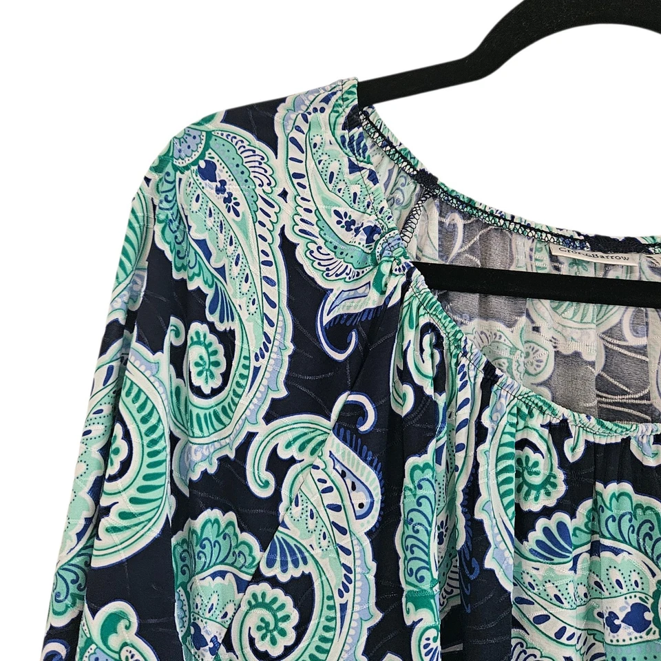 Croft & Barrow женщины 3 X блузка 3/4 рукав пейсли темно-зеленый белый эластичный воротник - Изображение 4 из 4