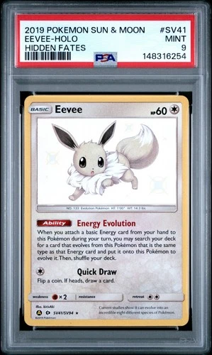 2019 POKEMON SUN & MOON HIDDEN FATES #SV41 EEVEE-HOLO PSA 9