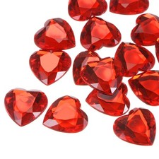 20 Pcs Acrylic Heart Rhinestone 25mm Flat Back Plastic Gems Red