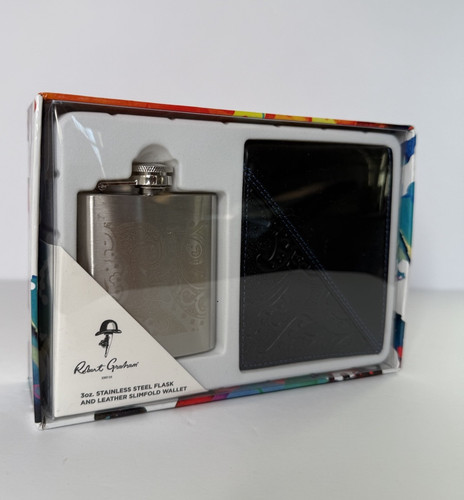 Cartera Robert Graham Frasco de Acero Inoxidable y Cuero Negra Nueva en Caja - Imagen 3 de 8