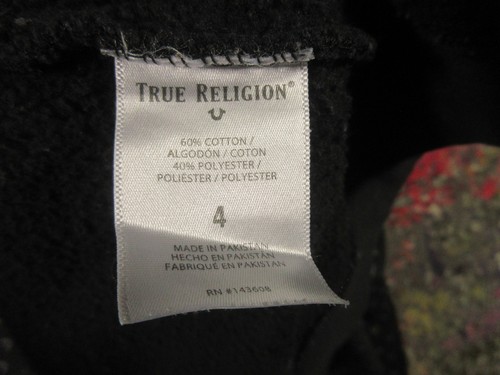 True Religion Hoodie & Pants Kids 4 Black Full Zip Jacket Buddha Graphic Print - Picture 4 of 10