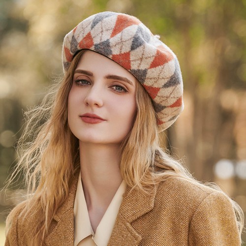 Women's Plaid Wool French Beret Hat Casual Beanie Cap Winter Warm Painter Hat - Bild 6 von 17