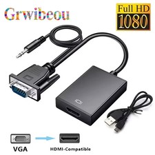 Image of VGA to HDMI Converter Adapter 1080P with Audio Male to Female for PC Laptop