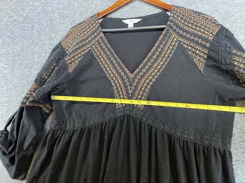 Camisa Babydoll Time and True Lateral Manga Corbata Boho Bordada Encaje Negra XL - Imagen 5 de 11