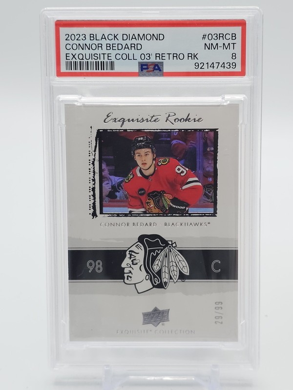 CONNOR BEDARD 2023-24 BLACK DIAMOND EXQUISITE 2003 RETRO ROOKIE /99 PSA 10 Q5944