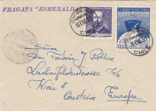 Chile 1955 Cvr Frigate Esmeralda in Antarctica to Austria 4.50p Rate