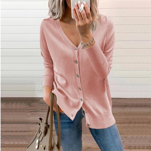 Women Button Cardigan Thin Jumper Holiday Casual V neck Open Front Tops Slim Fit - Picture 13 of 22