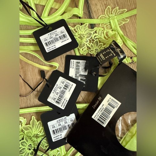 Honey Birdette Amelie 5tlg Set 32C BH XS Slip Straps S Tanga Strümpfe - Bild 4 von 4