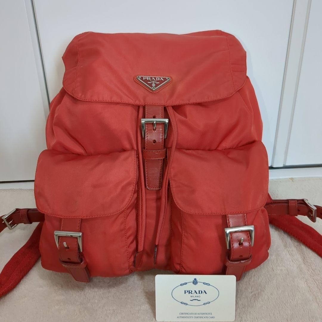 PRADA Backpack Red Testo Nylon Triangle Logo Leat… - image 1