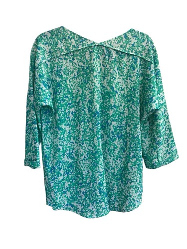 Camicetta Ann Taylor media verde blu primaverile acquerello artistico Popover #4332 - Foto 6 di 9