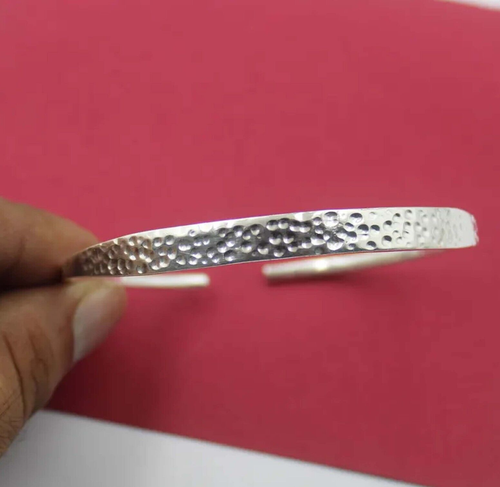 Hammered 925 Silver Cuff Bracelet Adjustable Wide Textured Bangle Classy Gift