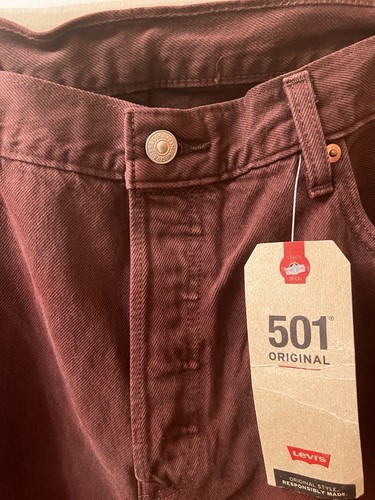 LEVIS 501 Jeans Mens 36x34 Burgandy Straight Button fly Denim Pants NWT - Picture 4 of 9
