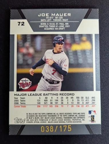 Joe Mauer / Johan Santana 2007 Topps Co-Signers  Silver Orange 038/175 TWINS #72 - Picture 2 of 2