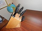 New - Zwilling 10-slot Knife Block Set, Birchwood , ... w/ 6 Knives & Acessories