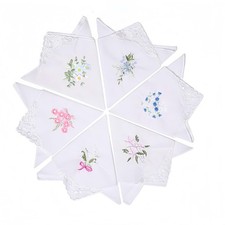 Handkerchiefs for Women, 100 Cotton Lace Handkerchief - 6 Pack 11in, White