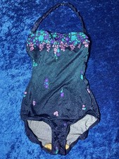 Vintage Sirena Swimsuit Size 8 Blue Floral Halter Read Description 