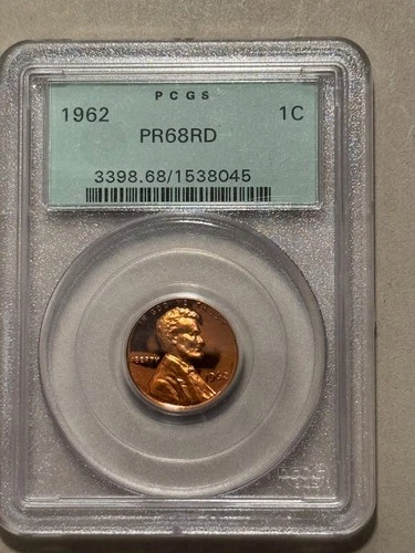 1962-P  Lincoln Cent Proof graded  PCGS PR68RD Old Green Label