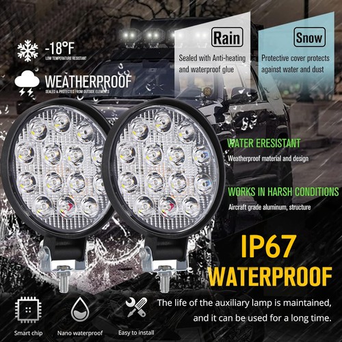 42W Flood Spot Work LED Light Bar Round Lamp Driving Offroad SUV Car Truck Slim - Picture 16 of 18