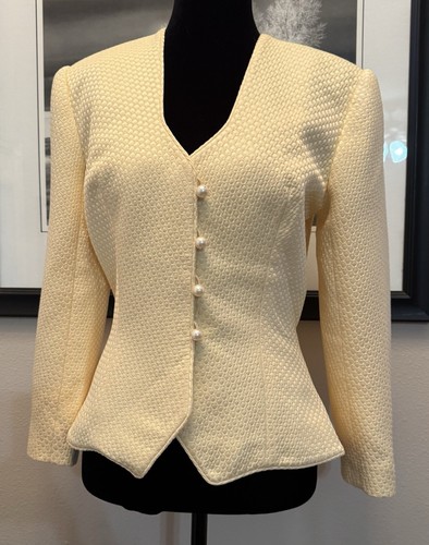 Blazer vintage Peggy Jennings seta tweed pastello giallo burro bottoni perle taglia 4