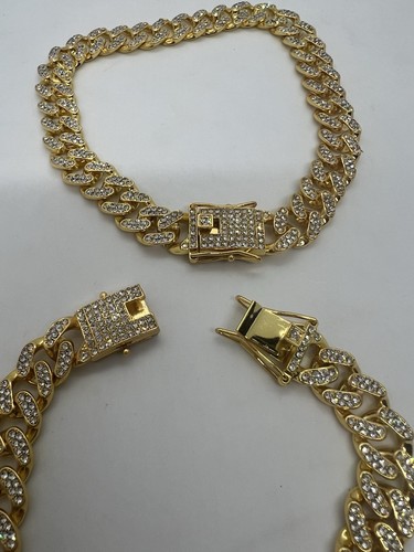 Vergoldete Kubanische Kette Haustier Halsband mit Zirkonia Bling Halskette Katze Hund - Bild 15 von 23